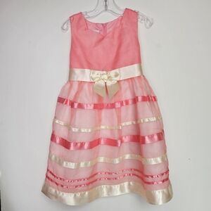 Bonnie Jean Dress Chiffon Peach Grosgrain Ribbon Trim Sz 5 Party Holiday